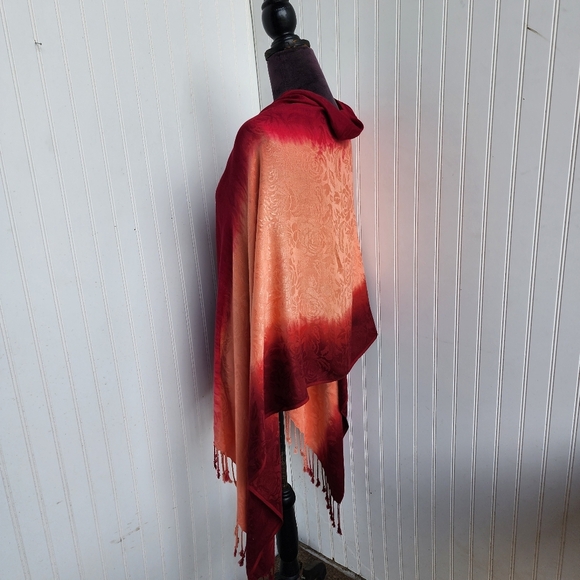 Rachele Burgundy Orange Ombré Scarf Fringe Viscose Soft 77"×28" - Picture 11 of 12